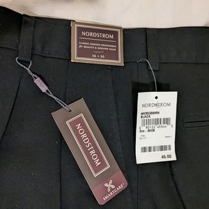 John Nordstrom Mens 36W 30L Smartcare Dress Pants Pleated Black Waist NEW NWT 36